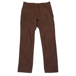 Makia Straight Fit Pants Mens 34 (Fits 35x32) Brown Cotton Nordic Contemporary